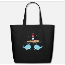 Whale And Lighthouse Black Eco-Friendly Tote Bag